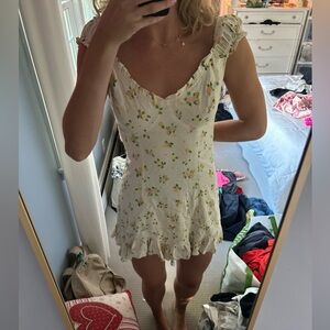 Free people floral mini dress with ruffle sleeves